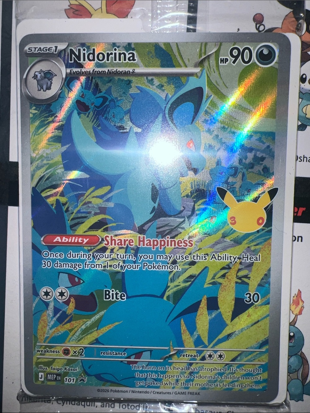 Pokemon Nidorina Holofoil Card — Blue and Yellow Accents